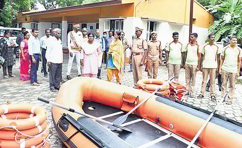 District Collector R Lalitha assessing vessels kept ready on Monday for evacuating residents | Express