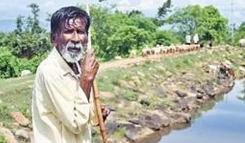 A file photo of Kalmane Kamegowda near a pond built by him