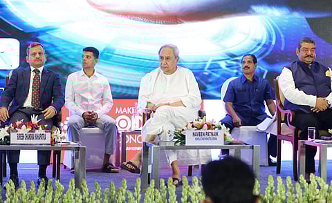 Odisha Chief Minister Naveen Patnaik addresses an Investors Meet in Hyderabad. (Photo | Express)