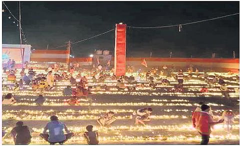 Lamps along river Ganga as Diwali celebrations. (File Photo)