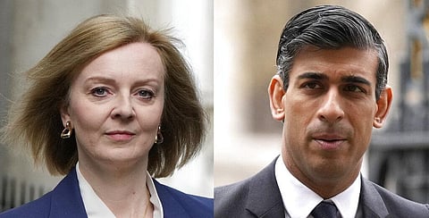 UK PM Liz Truss and former Indian-origin chancellor Rishi Sunak. (Photo | AP)