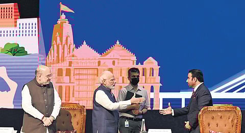 PM Narendra Modi  shakes hand with Interpol president Ahmed Naser Al-Raisi in New Delhi on Tuesday. (Photo | Shekhar Yadav)