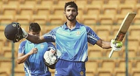 Indian international cricketer Devdutt Padikkal who knocked off the runs in just 6.5 overs at the Syed Mushtaq Ali Trophy. (Photo | Twitter/RCBTweets)
