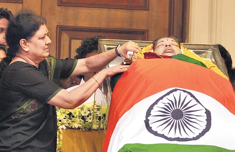 File photo of Sasikala paying tribute to former chief minister J Jayalalithaa | Express