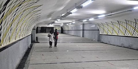 People walk through the new subway at KR Market which was completed under `18 crore, in Bengaluru on Saturday | Vinod Kumar T