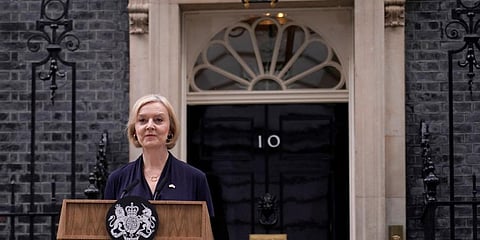 Britain's Prime Minister Liz Truss addresses the media in Downing Street in London on Thursday. (Photo | AP)