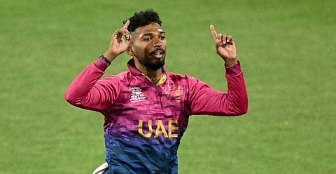 Indian-born cricketer, Karthik Palaniapan Meiyappan who plays for the United Arab Emirates national cricket team as a right-arm leg spin bowler. (Photo | PTI)