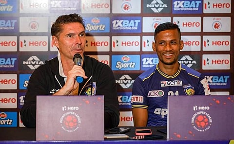 Chennaiyin FC coach Thomas Brdaric (right) and defender Narayan Das.