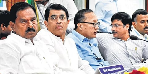 Finance Minister Buggana Rajendranath takes part in the Trade Advisory Meeting in Tirupati on Thursday | Madhav K