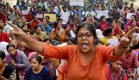 Kolkata: Pre-Teacher Education Test (PTET) qualified candidates of 2014 batch during the 3rd day of hunger strike against the alleged SSC scam at Salt Lake, in Kolkata. (Photo | PTI)