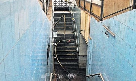 The subway near Chalukya Circle that’s been flooded has been shut for pedestrians, in Bengaluru on Saturday | vinod kumar t