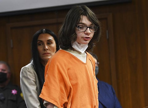 Ethan Crumbley answers yes to charges against him from assistant prosecutor during his pre-trial hearing at Oakland County Courthouse, Monday, Oct. 24, 2022. (Photo | AP)