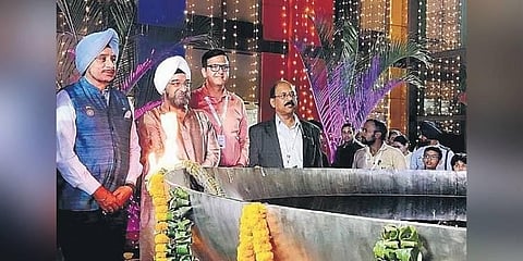 The world’s largest diya was lit in Mohali on Saturday. (Photo | EPS)