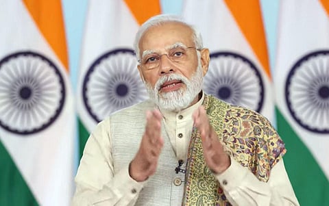 i: Prime Minister Narendra Modi virtually addresses the 'Rozgar Mela' in Jammu and Kashmir. (Photo | PTI)