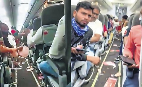 Video grab of passengers on SpiceJet’s Mumbai to Durgapur flight during turbulence