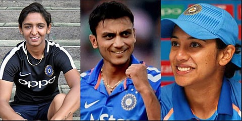 The Indian trio of Smriti Mandhana, Harmanpreet Kaur and Axar Patel were nominated ICC 'Player of the Month' award in the women's and men's categories for September. (Photo | PTI)