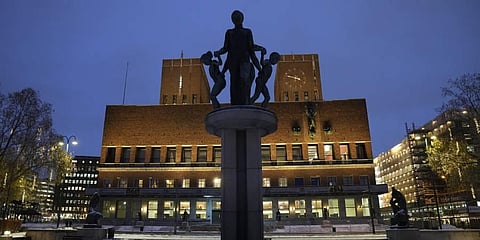 An exterior view of Oslo City Hall the venue of the Nobel Peace Prize ceremony. (Photo | AP)