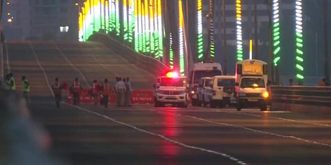 8 people got injured in a collision between four cars and an ambulance on Mumbai's Bandra Worli Sea Link. (Photo | ANI Twitter)