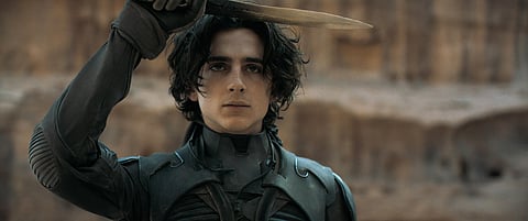A still from the 2021 American epic science fiction film 'Dune' featuring Timothée Chalamet.