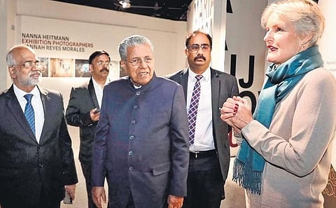 Chief Minister Pinarayi Vijayan in conversation with Nobel Peace Centre executive director Kjersti Fløgstad in Finland