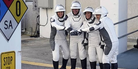 SpaceX Crew5 astronauts, from left, Anna Kikina, of Russia, Josh Cassada, Nicole Mann, and Koichi Wakata, of Japan, pose for a photo. (Photo | AP)