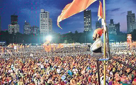 Supporters during Uddhav Thackeray’s Dussehra rally in Mumbai. (Photo | PTI)