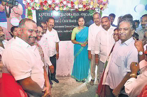 Health Minister Vidadala Rajini lays the foundation stone for the construction of the Mother and Child Hospital block on the premises of Guntur Government General Hospital on Friday I express