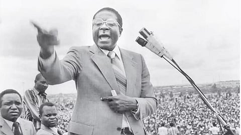 Robert Mugabe addresses a gathering