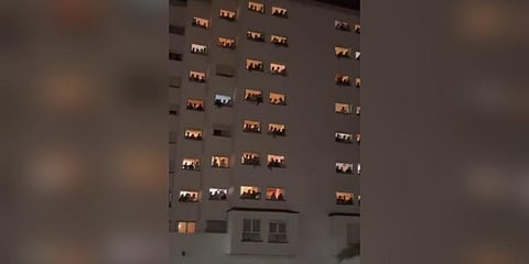 A screengrab shows male students resorting to a mass-catcalling incident in a college in Spain.