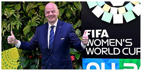 FIFA President Giovanni Infantino gestures during the FIFA Women's World Cup 2023 draw in Auckland, New Zealand.