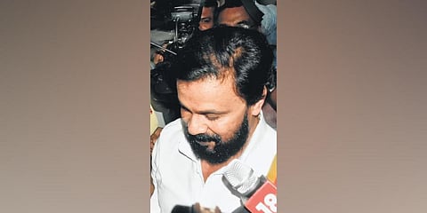 Dileep appearing at Principal Sessions Court in Kochi on Monday | Express