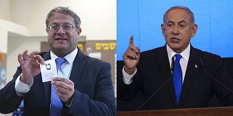 Far-right lawmaker Itamar Ben Gvir, (L), will be a key cog in the new Israeli government under Benjamin Netanyahu, (R). (File Photo | AP)