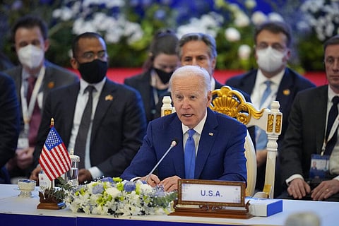 U.S. President Joe Biden speaks during the ASEAN - U.S. summit in Phnom Penh, Cambodia, Nov. 12, 2022. (Photo | AP)