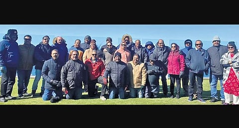 The group picture of tourists who travelled to Antarctica in 2020