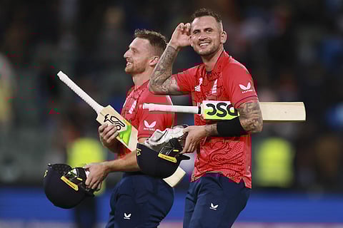 Alex Hales and Jos Buttler walk from the field after the T20 World Cup cricket semifinal between England and India in Adelaide, Australia. (Photo | AP)