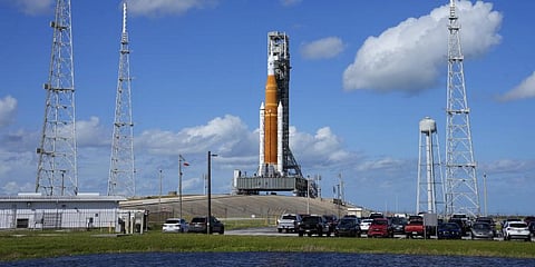 NASA’s new moon rocket sits on Launch Pad 39-B on Friday.(Photo | AP)