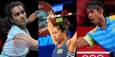 Sportspersons PV Sindhu, Mirabai Chanu, and Sharath Kamal. (File Photos | PTI)