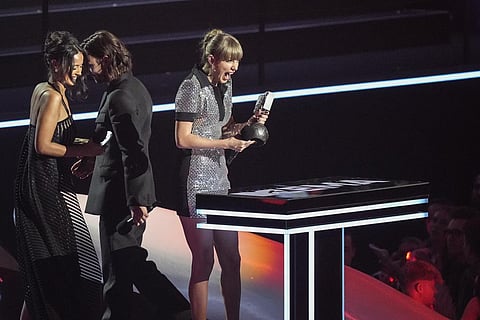 Taylor Swift receives the award for 'Best Video' at the European MTV Awards 2022 in Dusseldorf, Germany, on November 13, 2022. (Photo | AP)