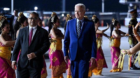 Biden in Bali: US President Joe Biden arrives in Bali, Indonesia on November 13, 2022, for the G20 Summit. (Photo | AFP)