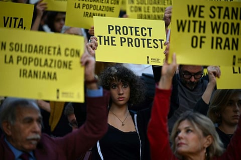 Protesters have gathered in support of Iranian women in cities around the world. (Photo | AFP)