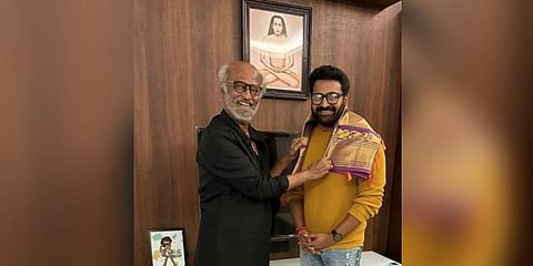 Superstar Rajinikanth greets 'Kantara' filmmaker Rishab Shetty. (File photo | Rishab Shetty Instagram)