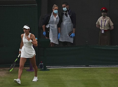 In this representational image, Britain's Emma Raducanu seen during the women's singles fourth round match against Australia's Ajla Tomljanovic during Wimbledon, 2021. (Photo | AP)