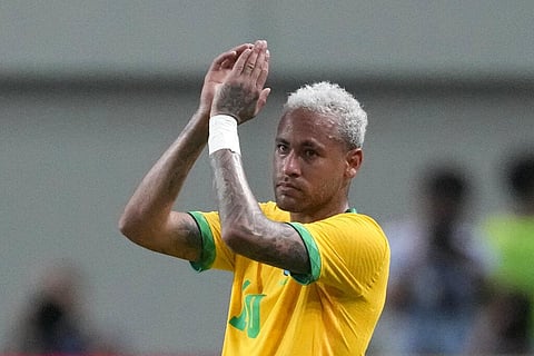 Brazil's Neymar reacts during a friendly soccer match between South Korea and Brazil at Seoul World Cup Stadium in Seoul, Thursday, June 2, 2022. (Photo | AP)
