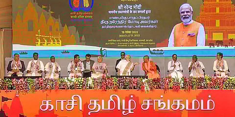 Prime Minister Narendra Modi during the inauguration of Kashi Tamil Sangamam in Varanasi, Nov. 19, 2022. (Photo | PTI)