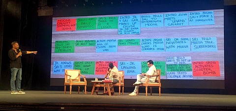 Raj Nidimoru and Krishna DK sharing the entire structure of the first episode of their hit show The Family Man. (Photo | Satyen K Bordoloi)