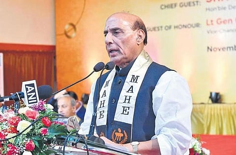 Defence Minister Rajnath Singh speaks at the 30th convocation of MAHE, in Manipal, Udupi district, on Friday | Express