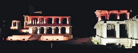 Monuments on Matanga Hills in Hampi illuminated during the inauguration of ‘Hampi By Night’ on Tuesday | Express