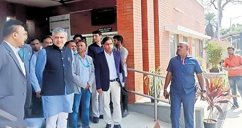 Railway Minister Ashwini Vaishnaw at the KIA halt station in Bengaluru on Saturday | EXPRESS