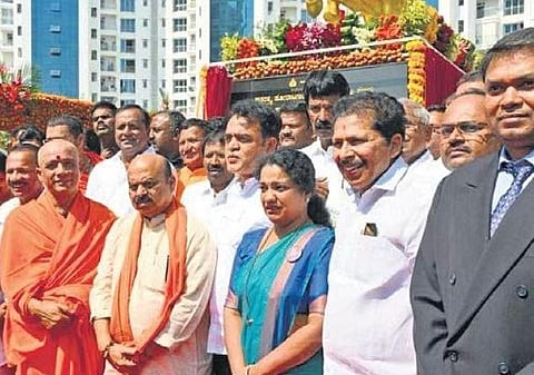 CM Basavaraj Bommai after unveiling a statue of Kedambadi Ramayya Gowda in Mangaluru on Saturday | Express