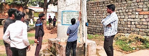 A message being put up in Heggotara village of Chamarajanagar taluk by Dalit youth stating that the tank water is meant for all.